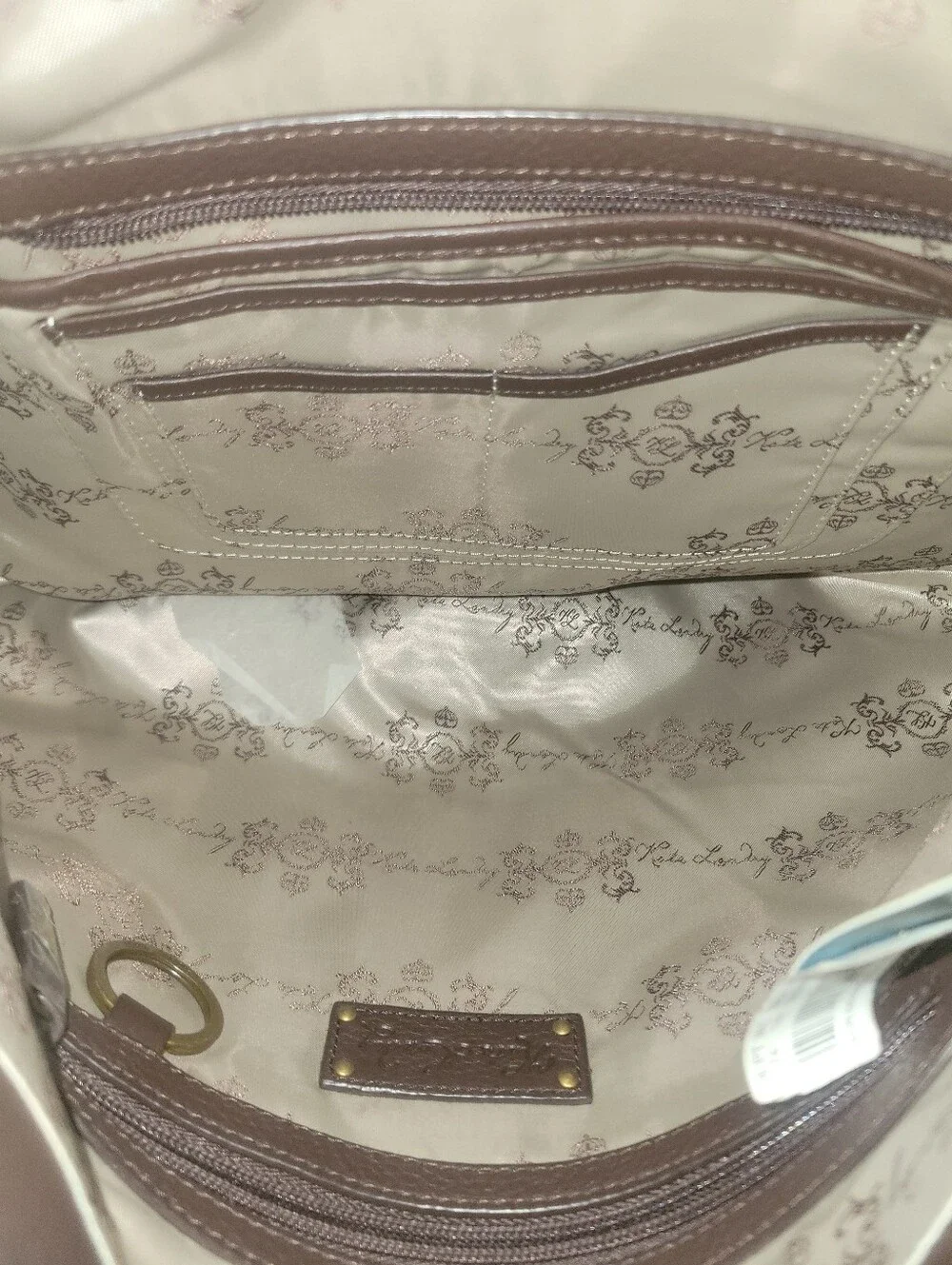 Kate Landry Beige Canvas Hobo with Dark Brown Trim and Tassel